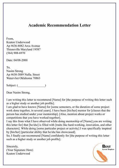 Recommendation Letter Format Example