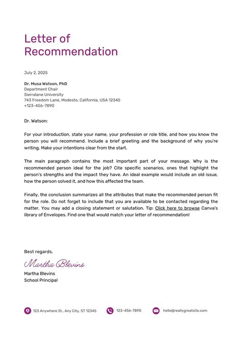 Recommendation Letters Template