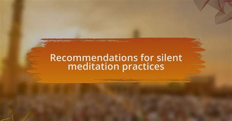 Recommendations meditation