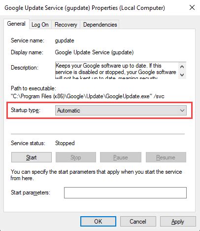 Reconfigure the Google Update Service