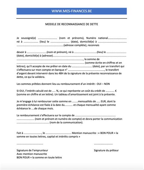 modele reconnaissance de dette loyers impayes Modele de lettre type