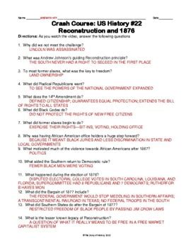 Reconstruction And 1876 Crash Course Us History 22 Worksheet Answers