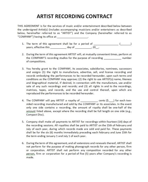 Record Label Artist Contract Template