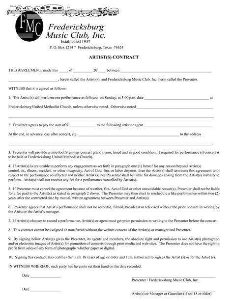 Record Label Artist Contract Template