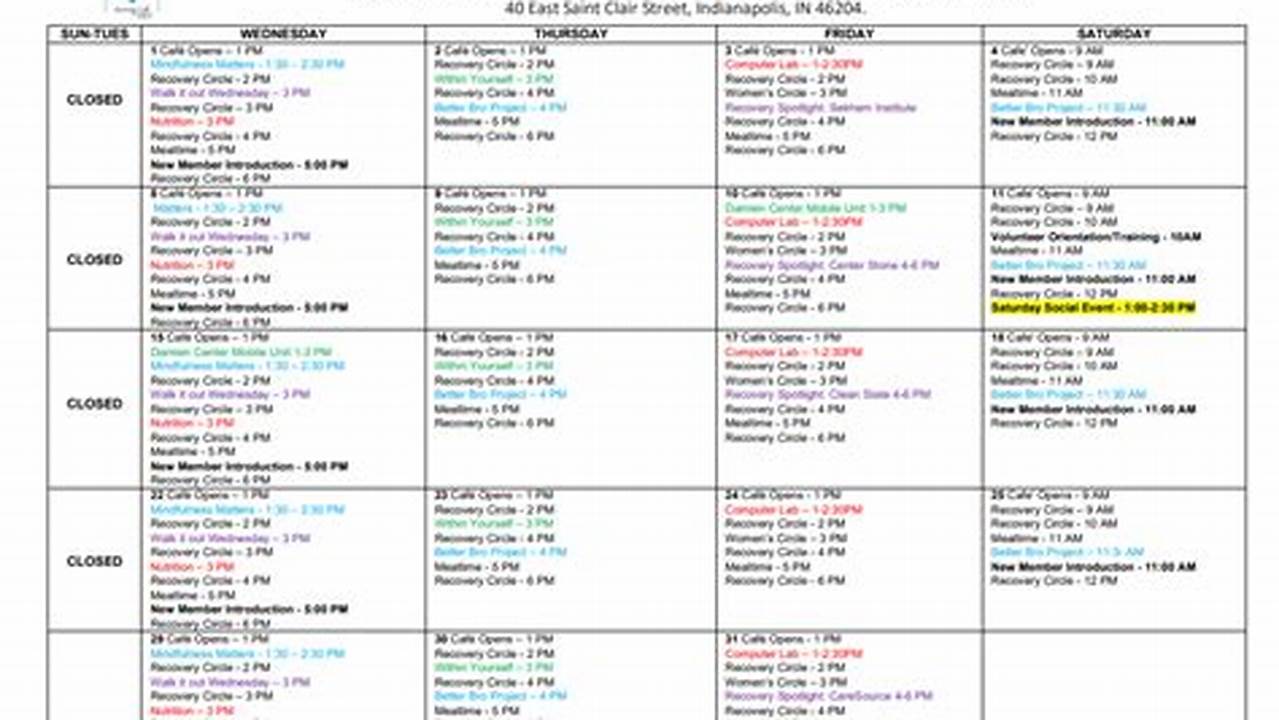 Recovery Cafe Indy Programming Calendar 2025 Calendar