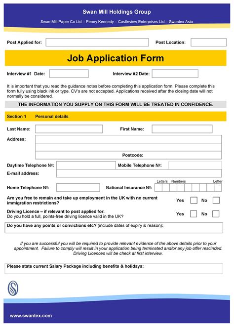 Printable Job Application Form Templates at