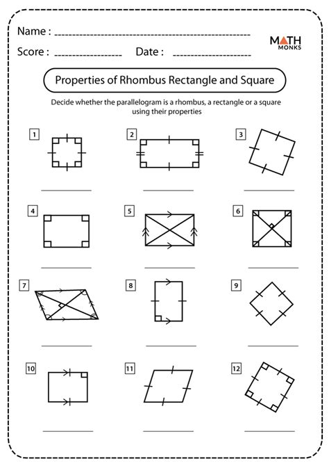 Rectangles Rhombuses And Squares Worksheet Answers