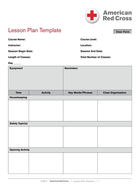 Red Cross Lesson Plan Template