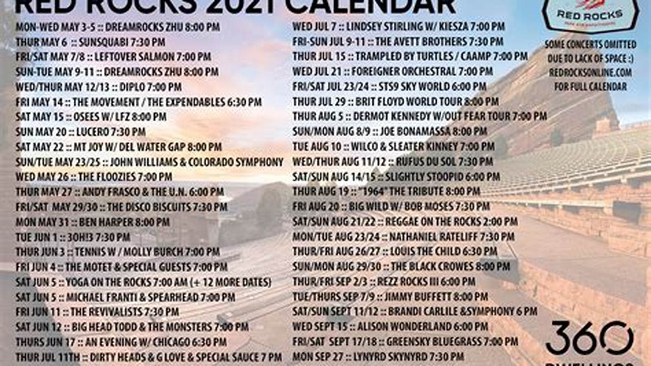 Red Rocks Concert Calendar