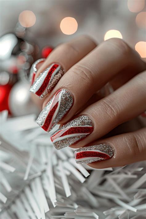 Red And Silver Christmas Nails