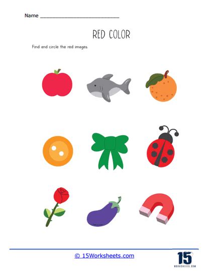 Red Colour Objects Worksheet