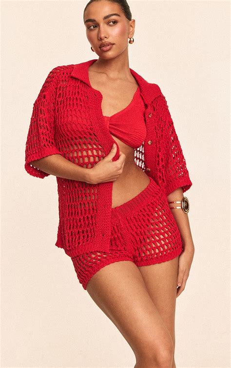 Red Crochet Shorts