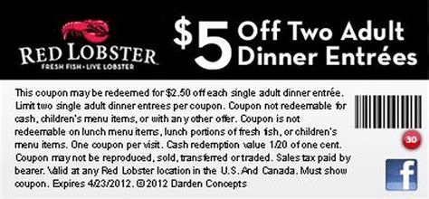 Red Lobster Printable Coupons $4 Off
