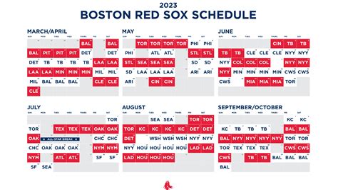 Red Sox Printable Schedule