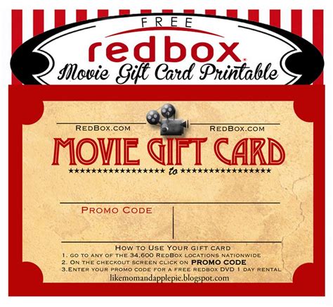 Redbox Gift Card Printable Free