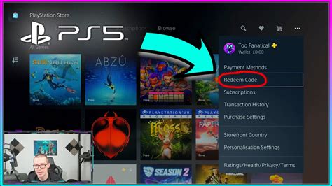 Redeeming a code on PS5