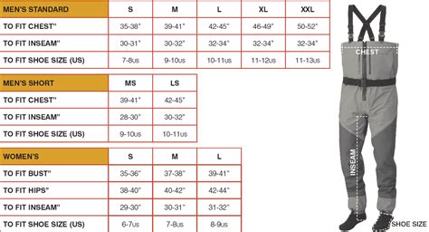 Redington Wader Size Chart