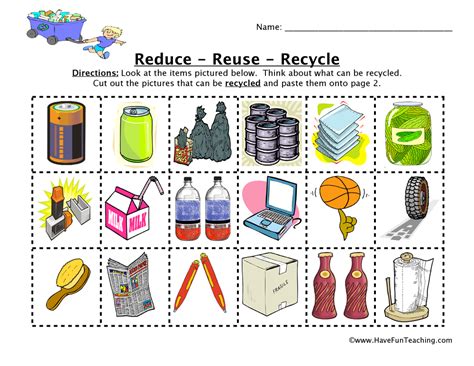 Reduce Reuse Recycle Sorting Worksheet