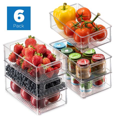 Stackable Storage Fridge Bins Refrigerator Organizer Bins for Fridge, Freezer, Pantry And