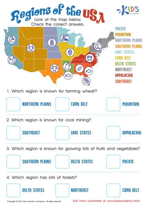 Regions Of United States Worksheets