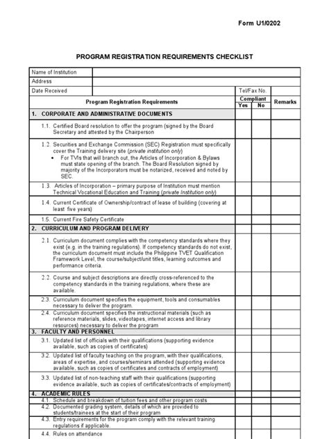 Registration Requirements Checklist