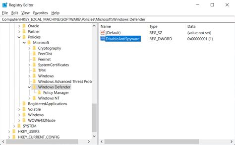 Tampilan antarmuka Registry Editor Windows