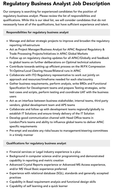 Regulatory Business Analyst