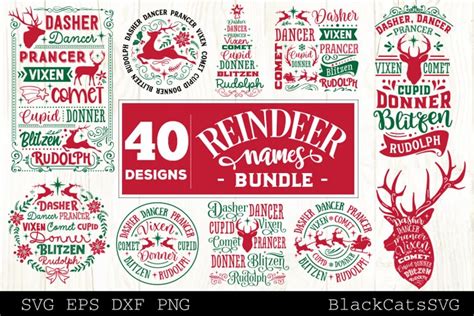 Download Reindeer Names Bundle 40 Designs SVG Files Free PSD Mockups