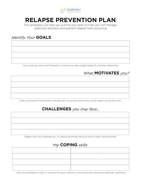 Relapse Prevention Plan Printable