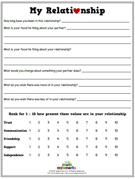 Relationships Option 2 Worksheet