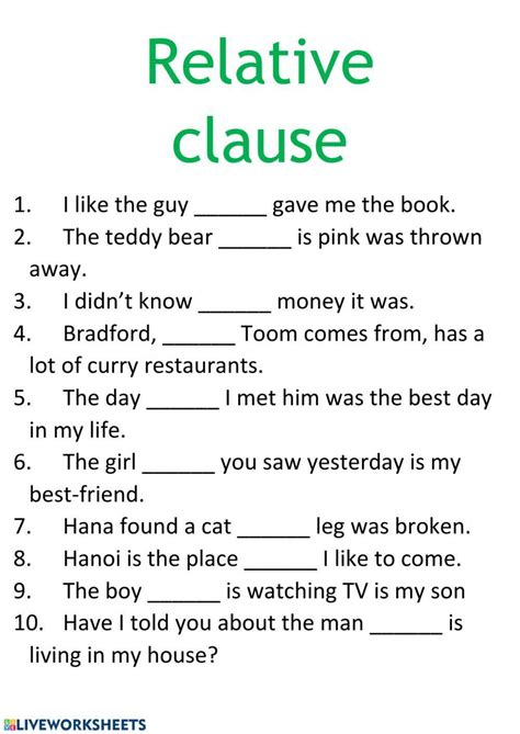 Relative Clause Live Worksheet