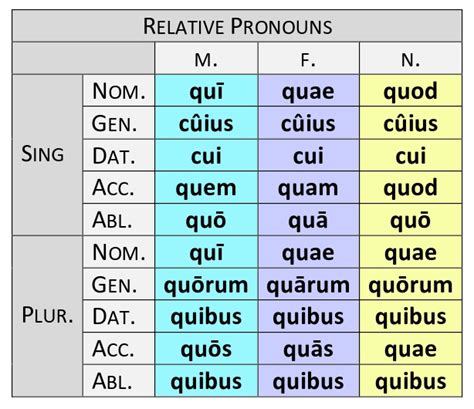 Relative Pronoun Chart Latin