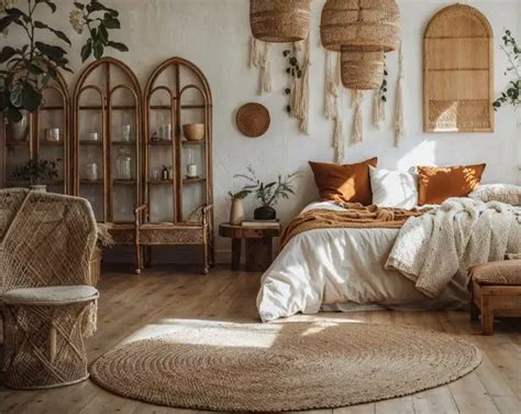 Relaxing earth tones in a boho minimalist bedroom