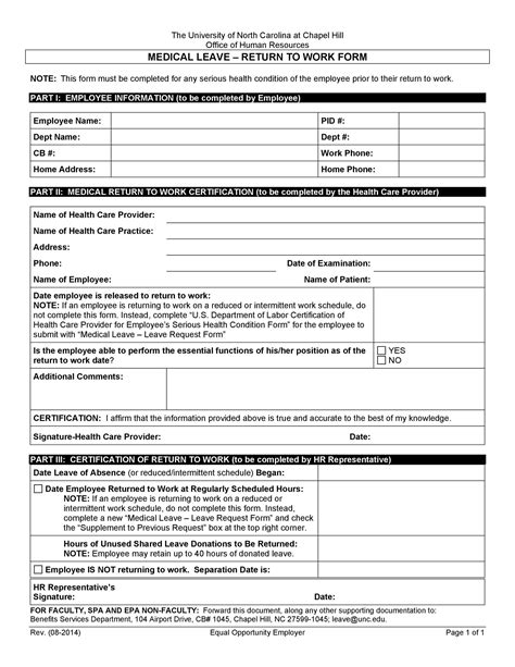 Release Doctor Printable Return To Work Form