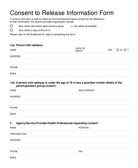 Release Of Information Consent Form Template