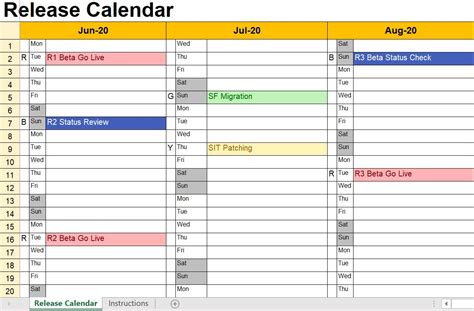 Release Calendar Template