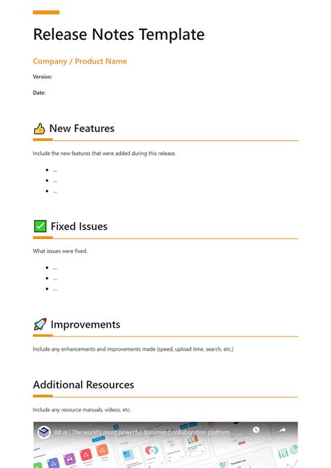 Release Notes Template Doc