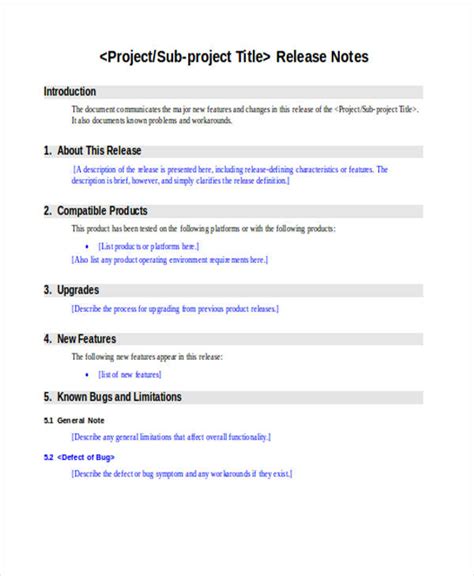 Software Release Note Template For Your Needs Gambaran