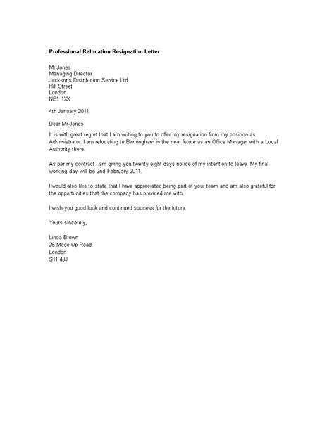 Relocation Resignation Letter Examples