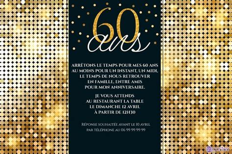 Carte d'invitation anniversaire 60 ans femme Elevagequalitetouraine