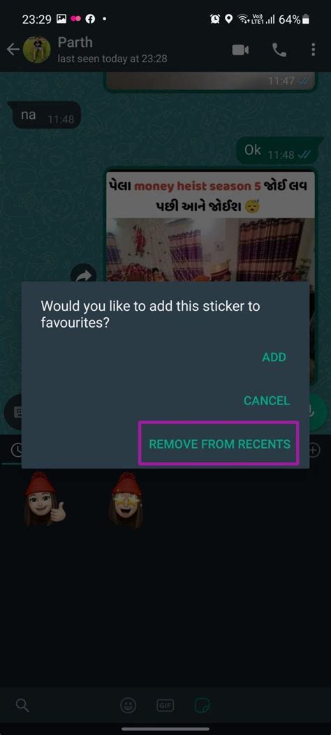 Remove Recent Stickers from WhatsApp on Android