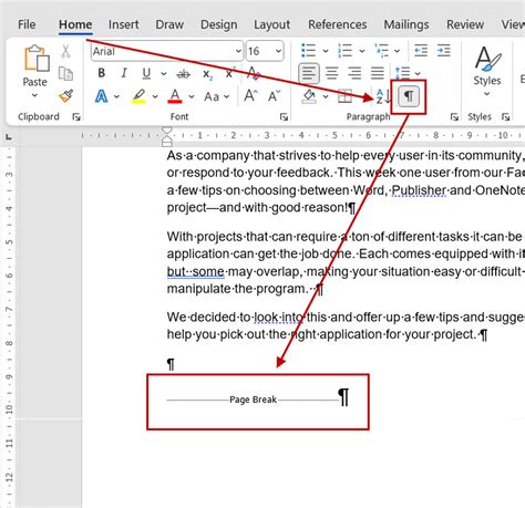 Remove a Page Break in a Word Document