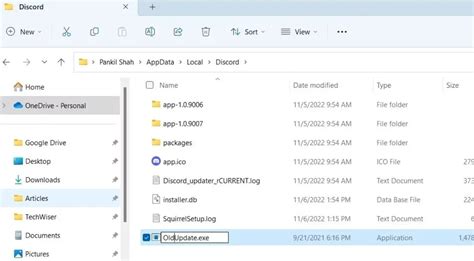 Rename the Discord Update Executable File
