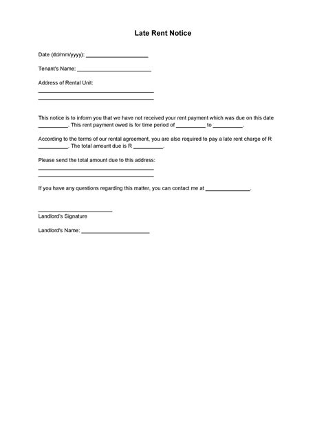 Late Rent Notice Free Printable Documents