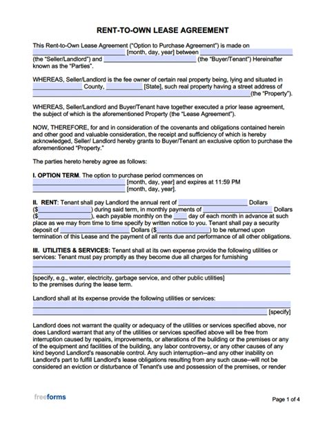 Rent To Own Lease Agreement Template