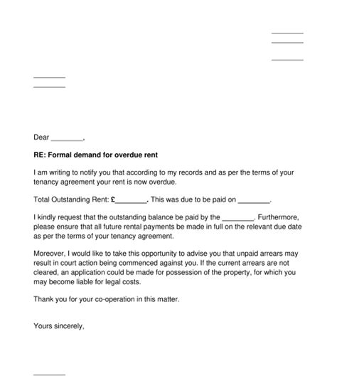 Rent Arrears Letter Template Free