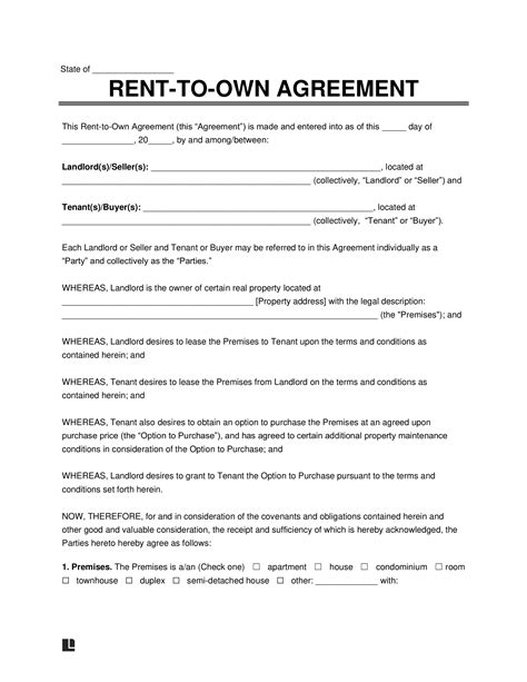 Rent To Own Lease Template