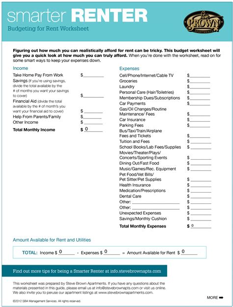 Renters Credit Qualification Worksheet