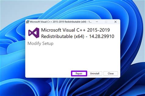 Repair Microsoft Visual C++ Redistributable