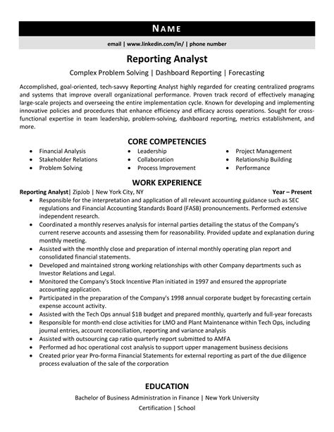 Reporting Analyst Resume Sample